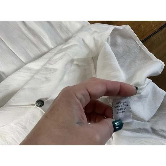 Tasha Polizzi Lace Trimmed V-Neck Loose Fit Sheer White Black Blouse - Picture 14 of 16